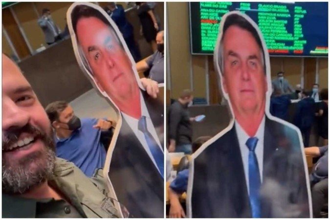 Vereador de SP leva Bolsonaro de papelão para plenário e discute