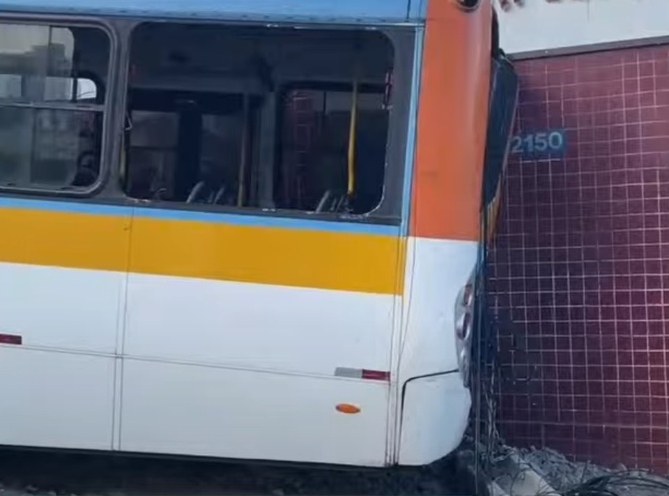 nibus derrubou poste e bateu em fachada de escola  (Foto: Reproduo/ Redes Sociais )