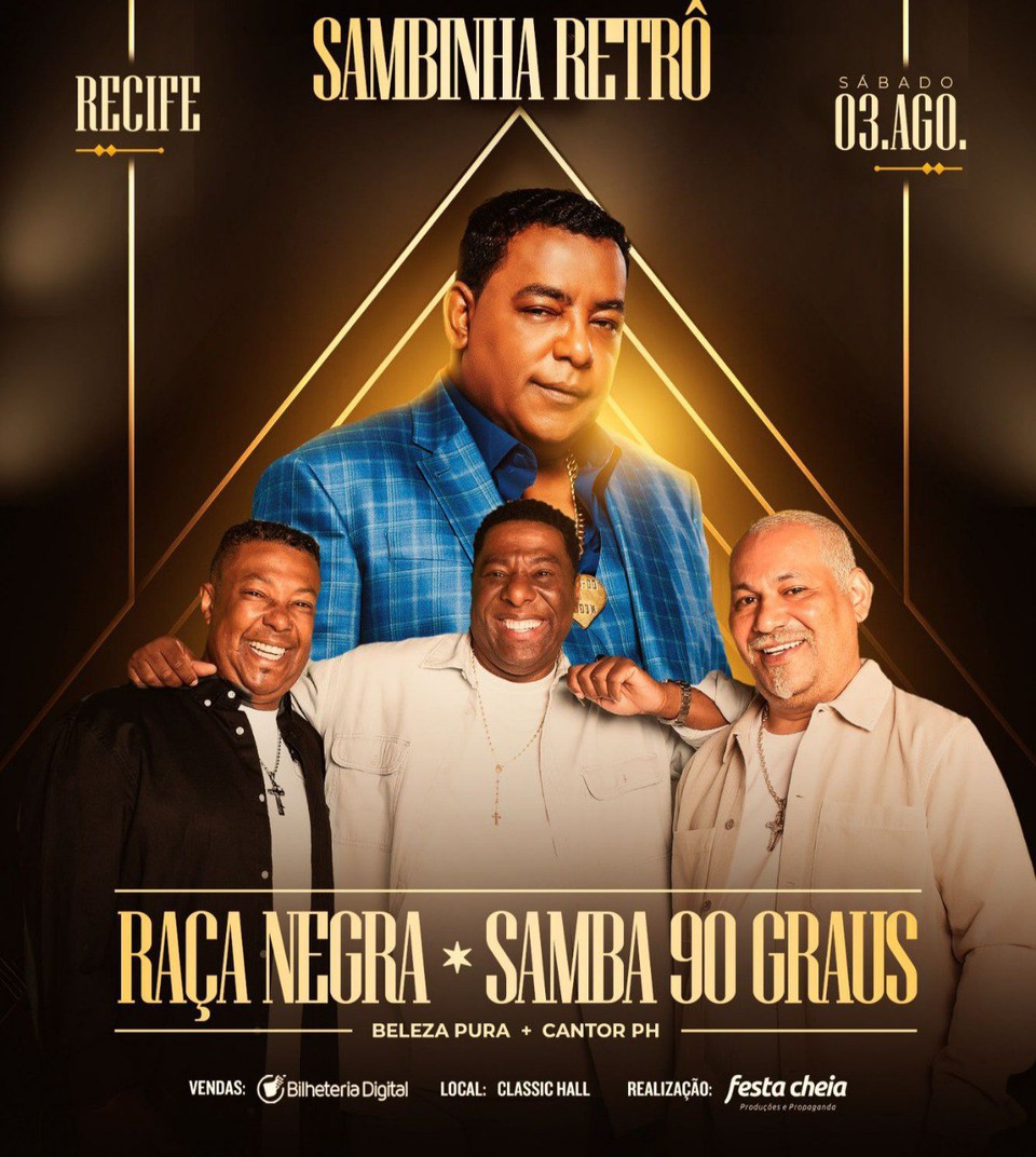 No dia 3 de agosto, o Classic Hall, em Olinda, recebe os grupos Raa Negra e Samba 90 Graus, composto por Chrigor, Netinho de Paula e Marcio Art. (Foto: Divulgao )