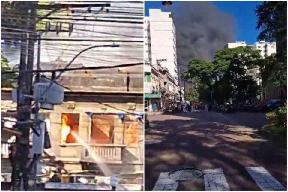 Equipes do Corpo de Bombeiros e da Defesa Civil do Rio de Janeiro esto atuando no local para conter as chamas  (Crdito: Reproduo/X/@DelegadoSaraiva)