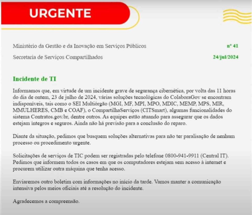 MGI adverte para o fato de que ''equipes esto atuando para assegurar que os dados estejam ntegros e seguros'' (Crdito: Reproduo/Redes sociais)