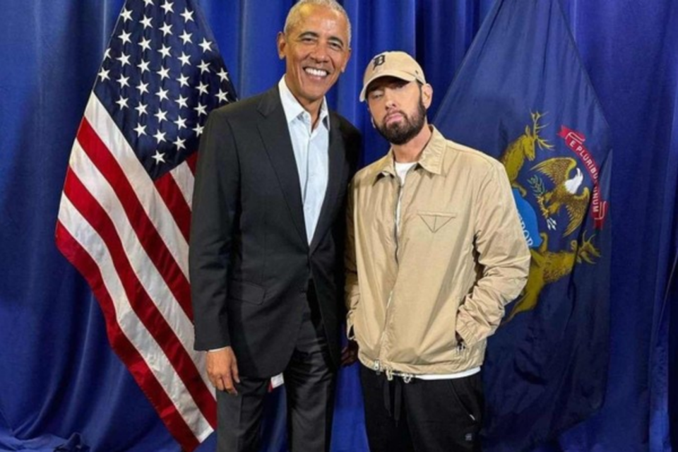 Obama abriu o discurso dizendo que j participou de de muitos comcios e que normalmente no fica nervoso, mas que estava se sentindo como o Eminem canta em 'Lose Yourself' (Crdito: Reproduo/Instagram/@eminem)