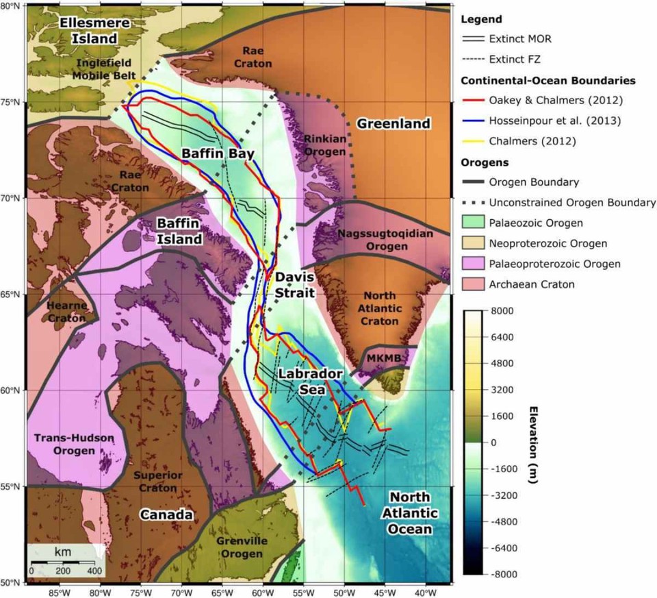 
Placas tectnicas (foto: Longley, Pheaton et al; The Davis Strait proto-microcontinent: The role of plate tectonic reorganization in continental cleaving)