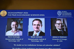 Nobel de Economia vai para trio que estudou prosperidade entre pases (Crdito: CHRISTINE OLSSON / TT NEWS AGENCY / AFP)