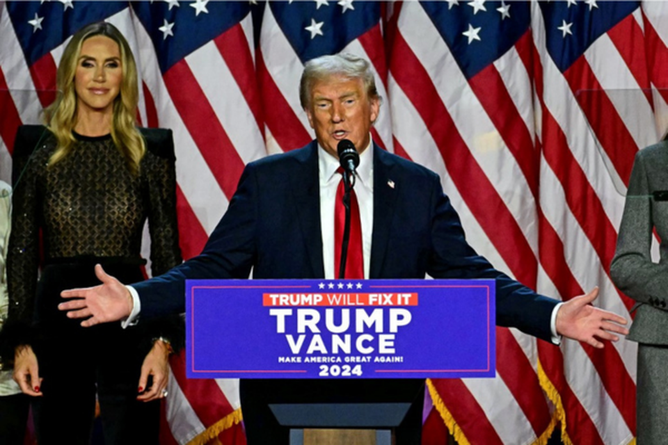 Donald Trump durante o seu discurso de vitória em West Palm Beach, na Flórida (Crédito: Jim WATSON / AFP
)