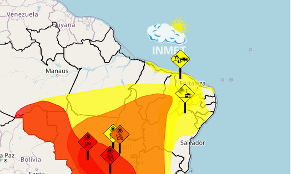 Baixa umidade relativa do ar atinge parte de Pernambuco  (Imagem: Inmet)