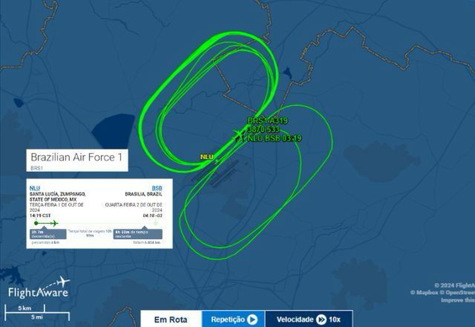 De acordo com a Força Aérea Brasileira (FAB), o avião presidencial VC-1 apresentou um problema técnico após a decolagem, na tarde desta terça-feira (1º) (Foto: Reprodução/FlightAware)