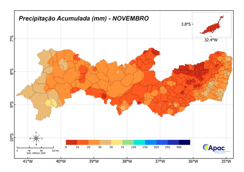 Para o trimestre entre novembro e janeiro, a expectativa  de volumes de chuva abaixo do normal e temperaturas acima da mdia histrica em todas as regies de Pernambuco.
 (Foto: Divulgao/Apac)