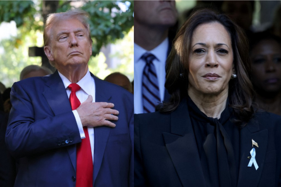 Donald Trump e Kamala esto em Nova Iorque em homenagem aos mortos do atentado de 11 de setembro (Crdito: MICHAEL M. SANTIAGO / GETTY IMAGES NORTH AMERICA / GETTY IMAGES VIA AFP)