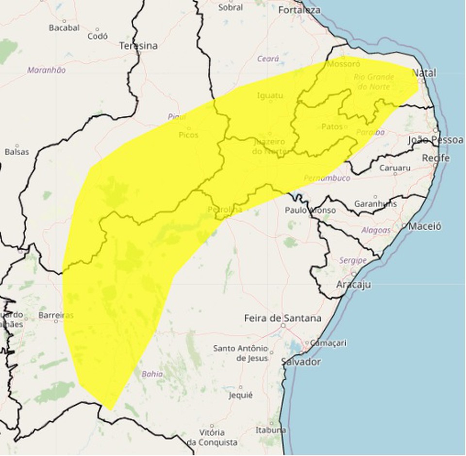 reas de Pernambuco tm risco de vendaval  (Imagem: Inmet)