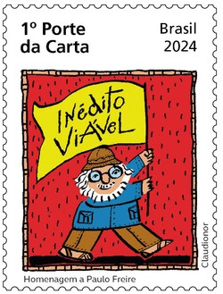 Educador pernambucano Paulo Freire   homenageado pelos Correios com selo e carimbo postal  (Imagem: Correios )