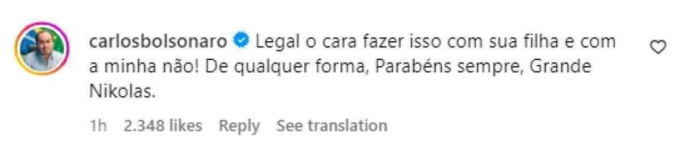 Carlos Bolsonaro parece no ter gostado do registro (Crdito: Instagram @nikolasferreiradm/Reproduo)