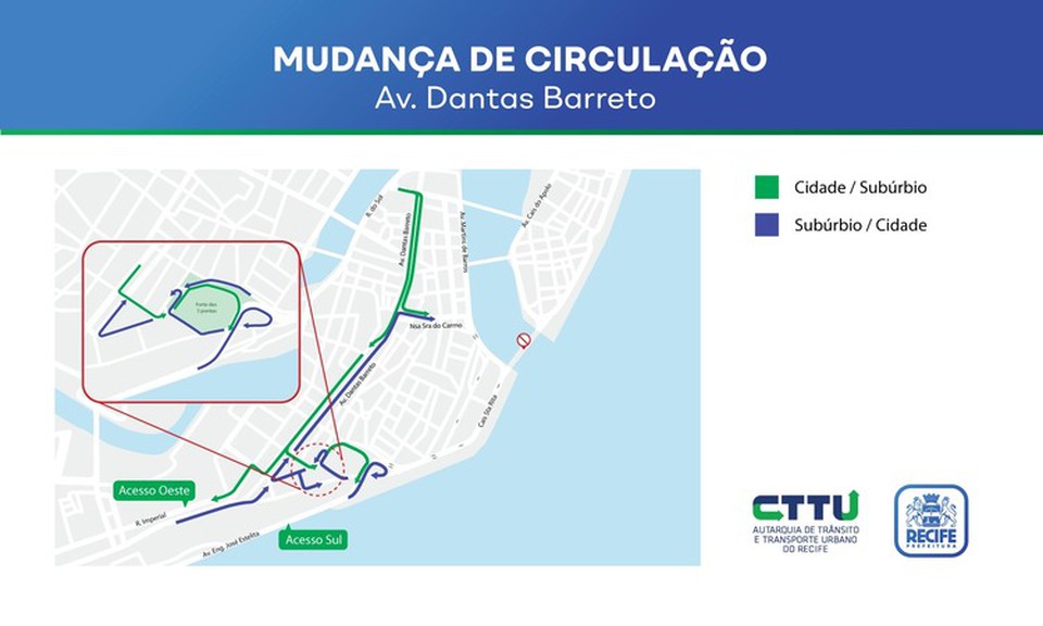 Os condutores tambm podero acessar a Avenida Dantas Barreto a partir da Praa da Repblica (Foto: Divulgao/PCR)