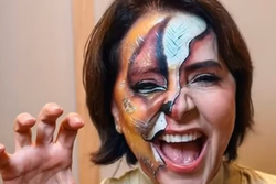 Ela publicou um vdeo com uma pintura facial de leoa