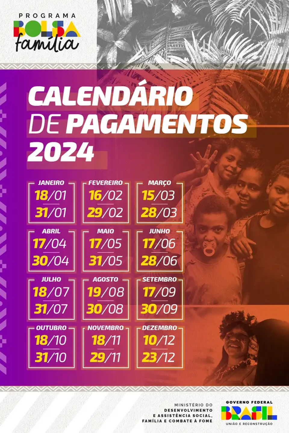 Calendrio do pagamento do benefcio social (Crditos: Reproduo / MDS)