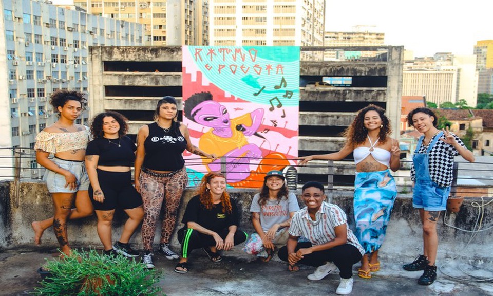 Este  o primeiro megamural realizado por uma crew composta exclusivamente por mulheres grafiteiras (Foto: Divulgao/Raquel Suspira)
