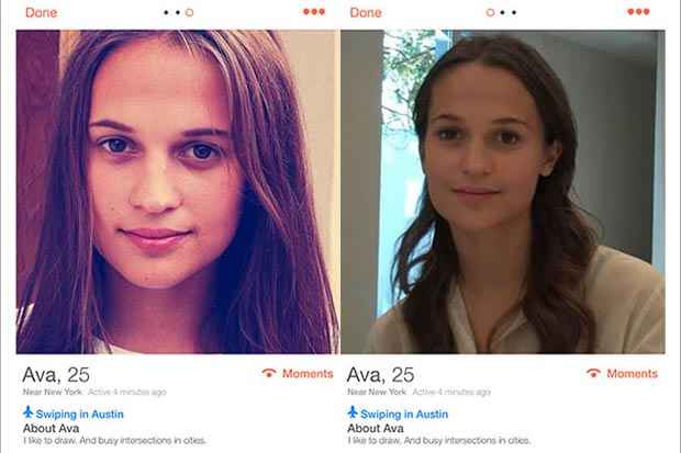 Ava  uma rob colocada no Tinder para divulgar filme. Foto: http://hellogiggles.com/Divulgao