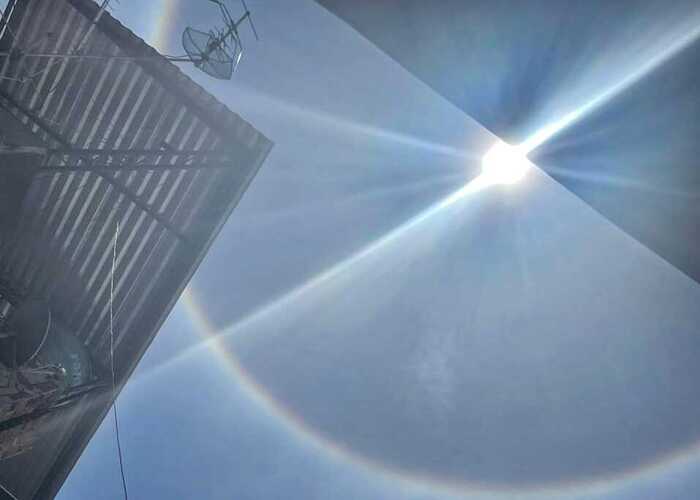 Halo solar: Fenômeno forma 'arco-íris' em torno do sol em PE